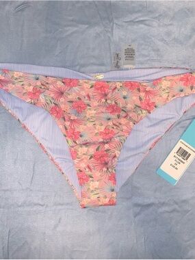 Beach Bunny Reversible Bikini Bottom, Pink Floral & Blue Stripe, 2X & 3X NWT